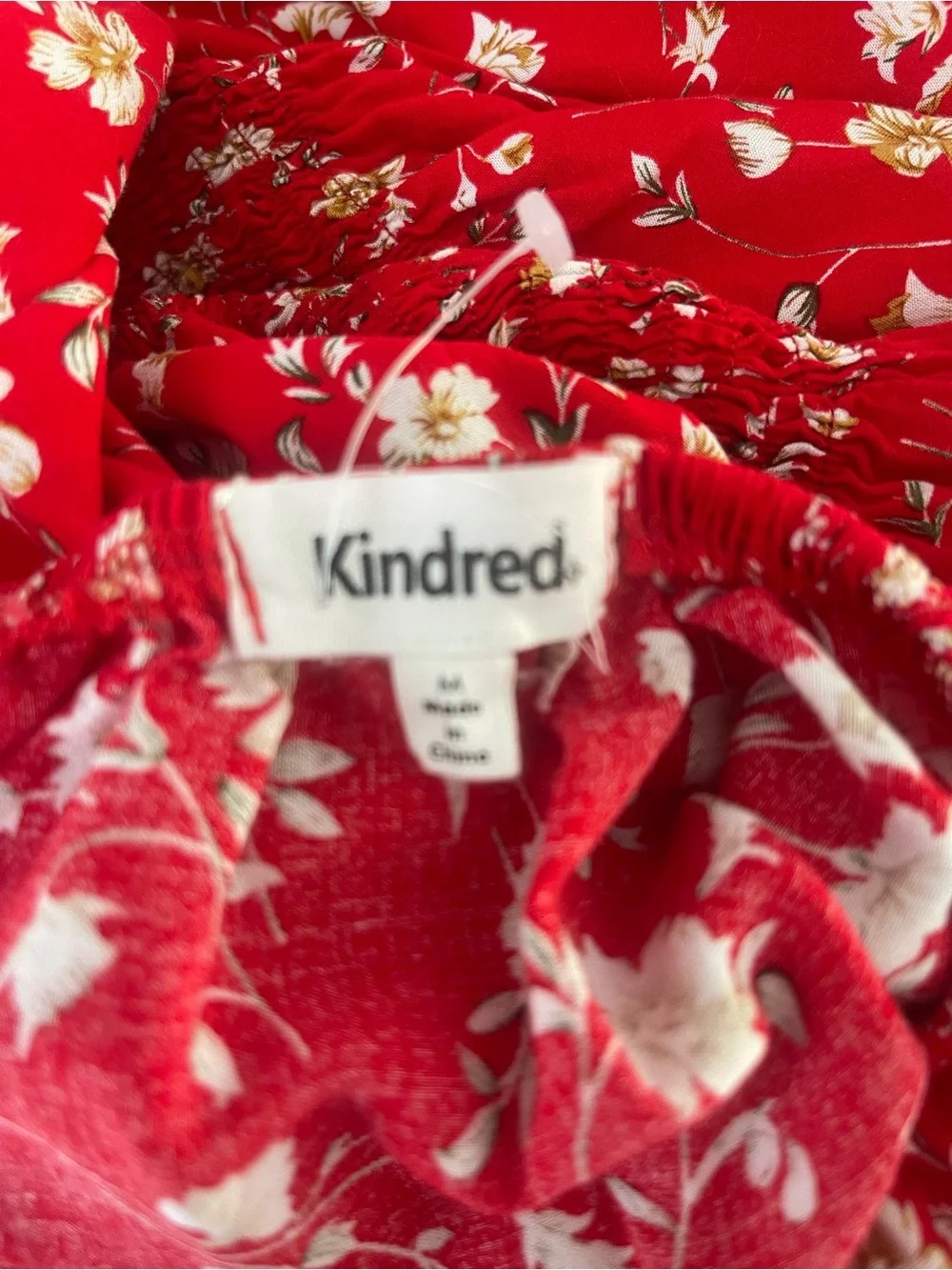 Anthropologie Red Floral Midi Dress with Puff Sleeves